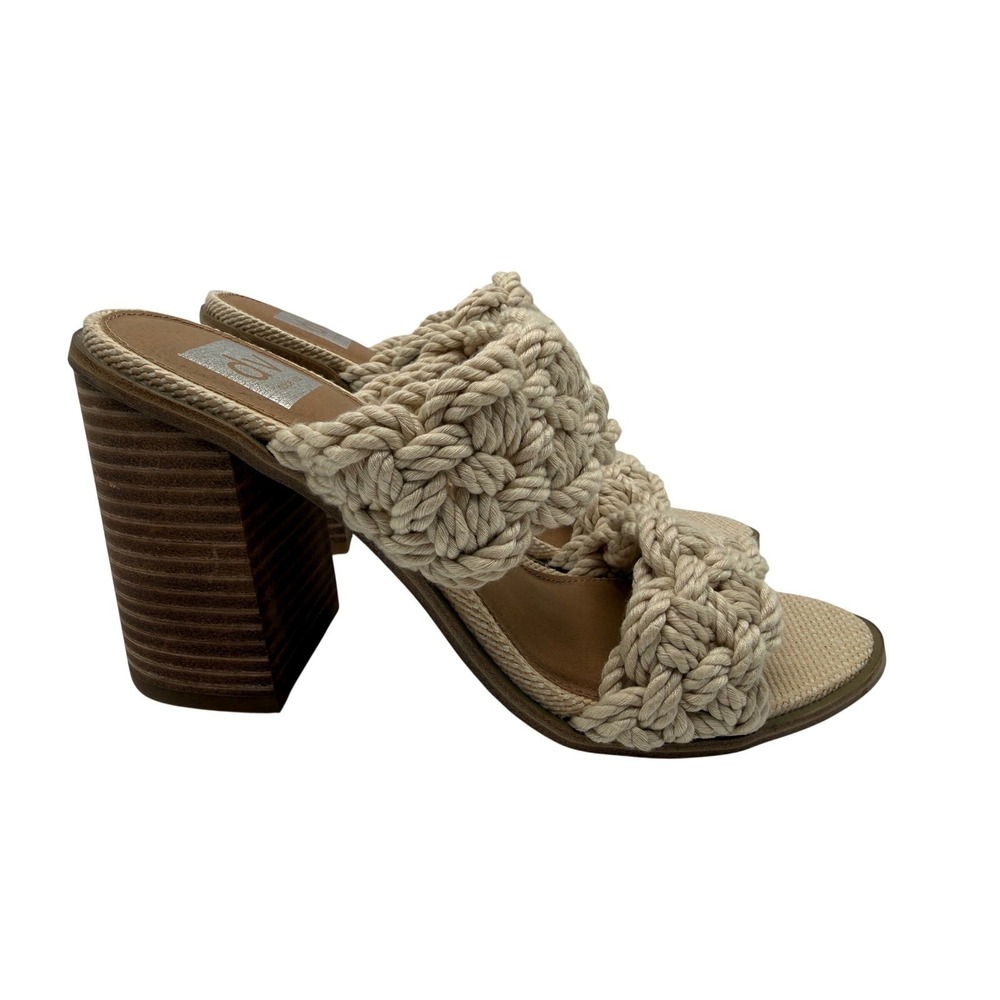 DV Dolce Vita Roulette Sandals Women 8.5 Beige Excellent Braided Rope Block Heel